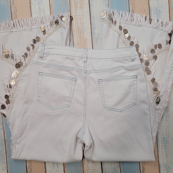 Gemma & Jane Light Wash Size 10 Fringe Coin Embellished Flare Bell Bottoms - Picture 6 of 7